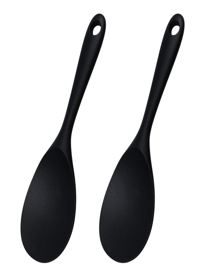 Septe 2 Pcs Silicone Rice Paddle Spoon,Rice Scooper,Rice Spatula,Rice Spoon Paddle,Rice Cooker Spoon (Black) - Image 1